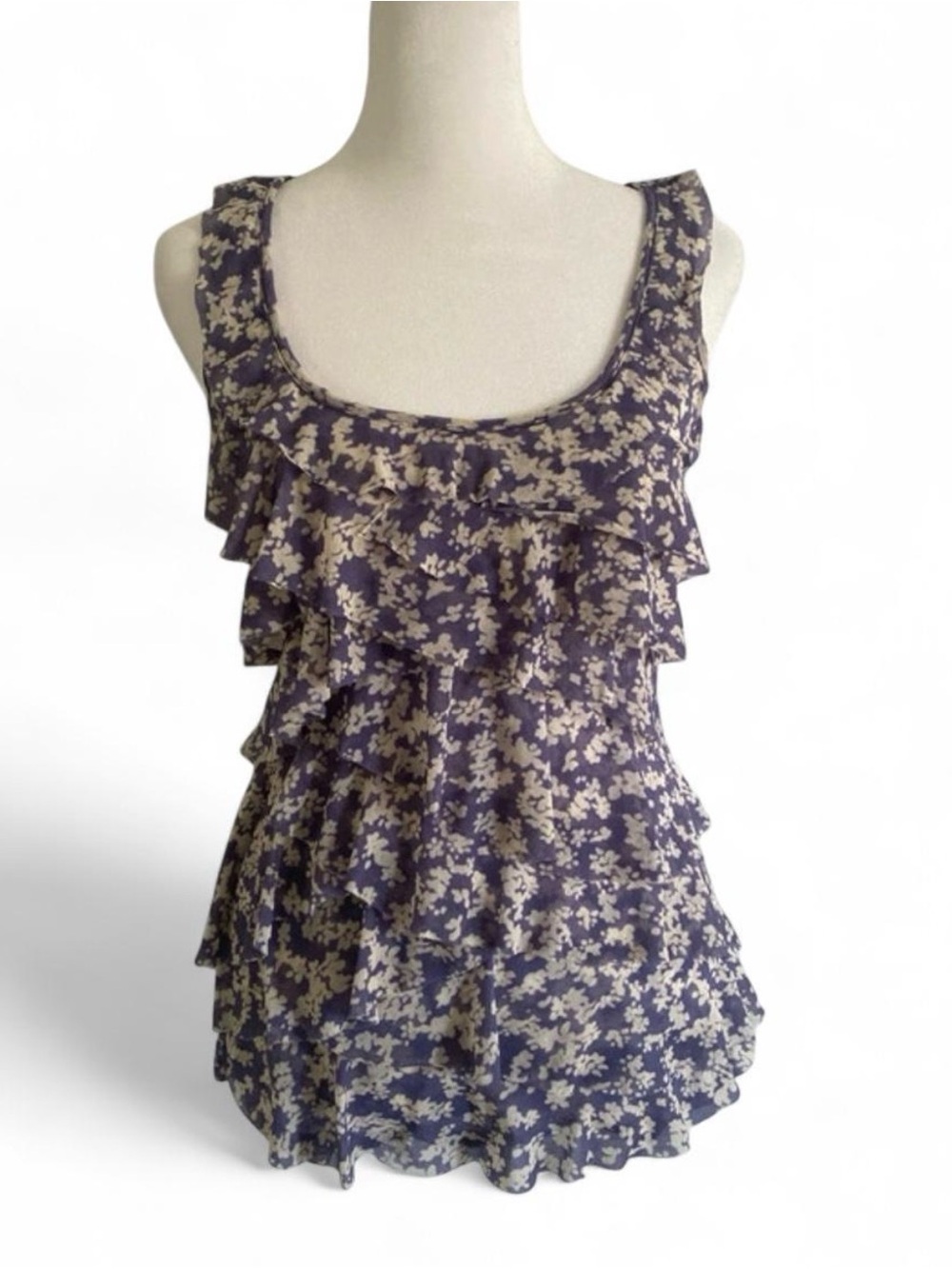 Express Floral Ruffle Camisole - Periwinkle and Cream
